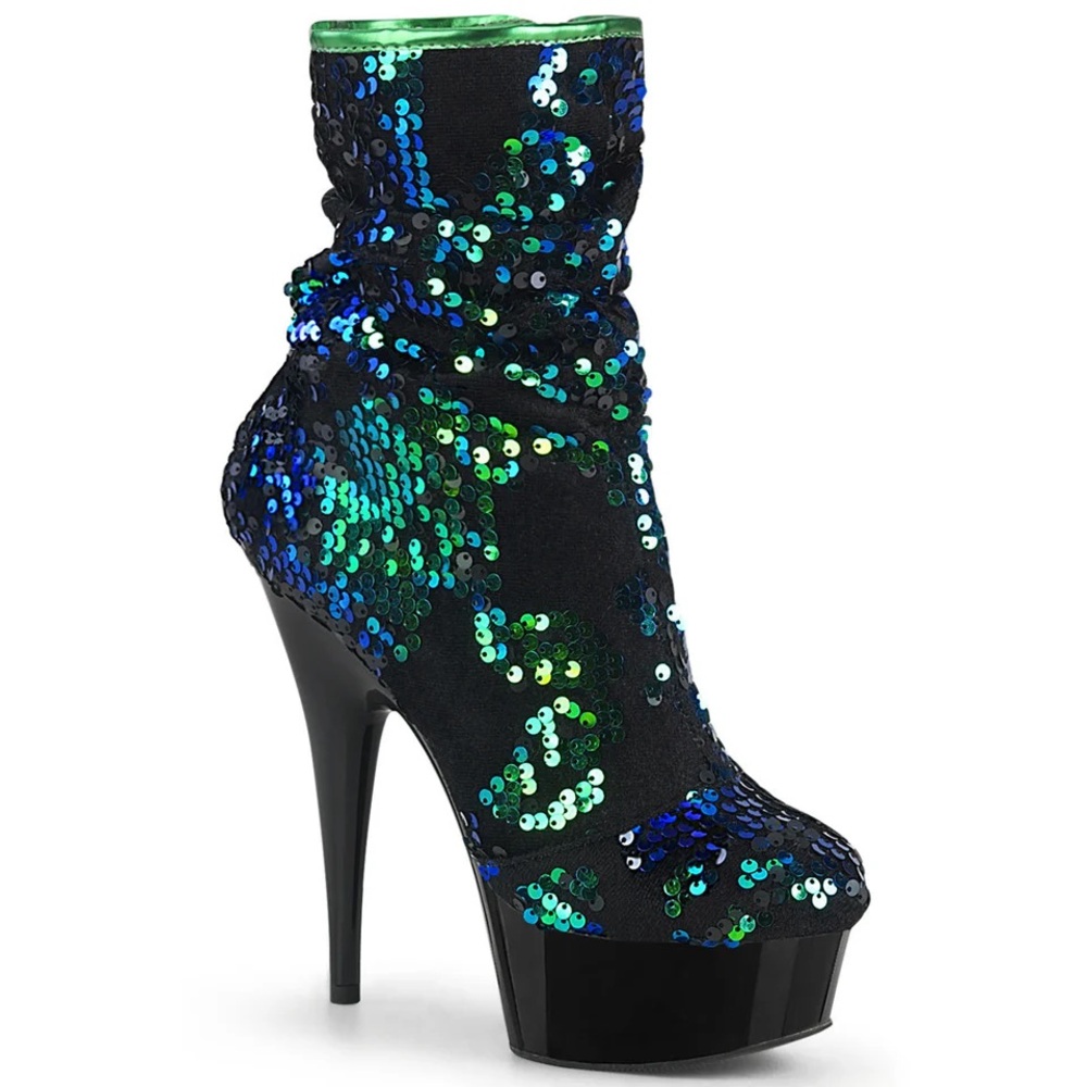 Pleaser Green Iridescent Heeled Boot